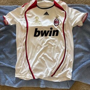 adidas White and Red AC Milan Short Sleeve Soccer Jersey with Bwin Logo KAKA 22